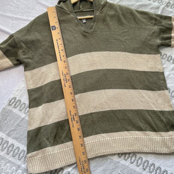 Marled Reunited Clothing Women's Green & Tan Striped Hooded V-Neck Sweater L - Picture 10 of 10